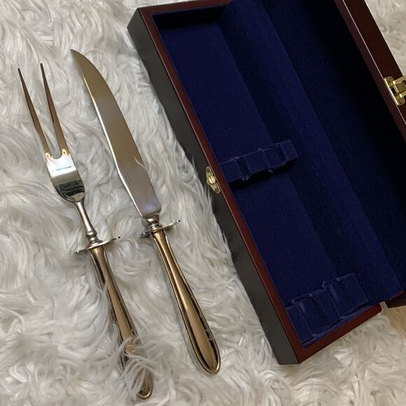 HAMPTON Silversmith stainless carving set in wooden lined case - Picture 5 of 7